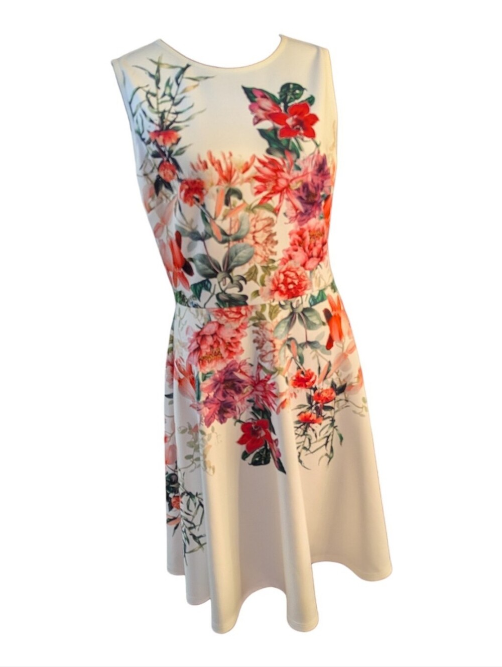 Joseph Ripkoff Size 10 White Floral Midi Dress